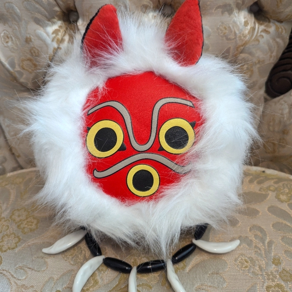 Princess Mononoke Studio Ghibli Mask Purse With Faux Fur and Necklace